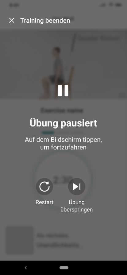 Exercise paused UI